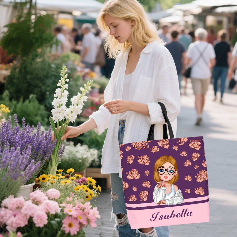 Borsa Tote Con Riccio E Fiori – Shopping Bag In Tessuto, Lavabile, Regalo Originale Per Amanti Animali (Bianco/Giallo/Marrone, Small)