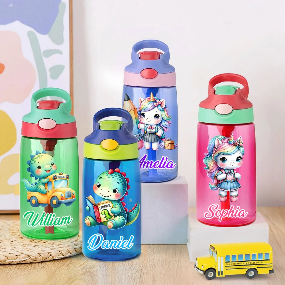 Bouteille d'eau personnalisée avec paille en silicone et poignée Cadeau d'anniversaire pour les garçons et les filles