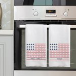 Personalised 1-8 Family Names Flag Soft Waffle Tea Towel with Text Kitchen Decor Patriotic 4th of July Independence Day Gift for Family Friend