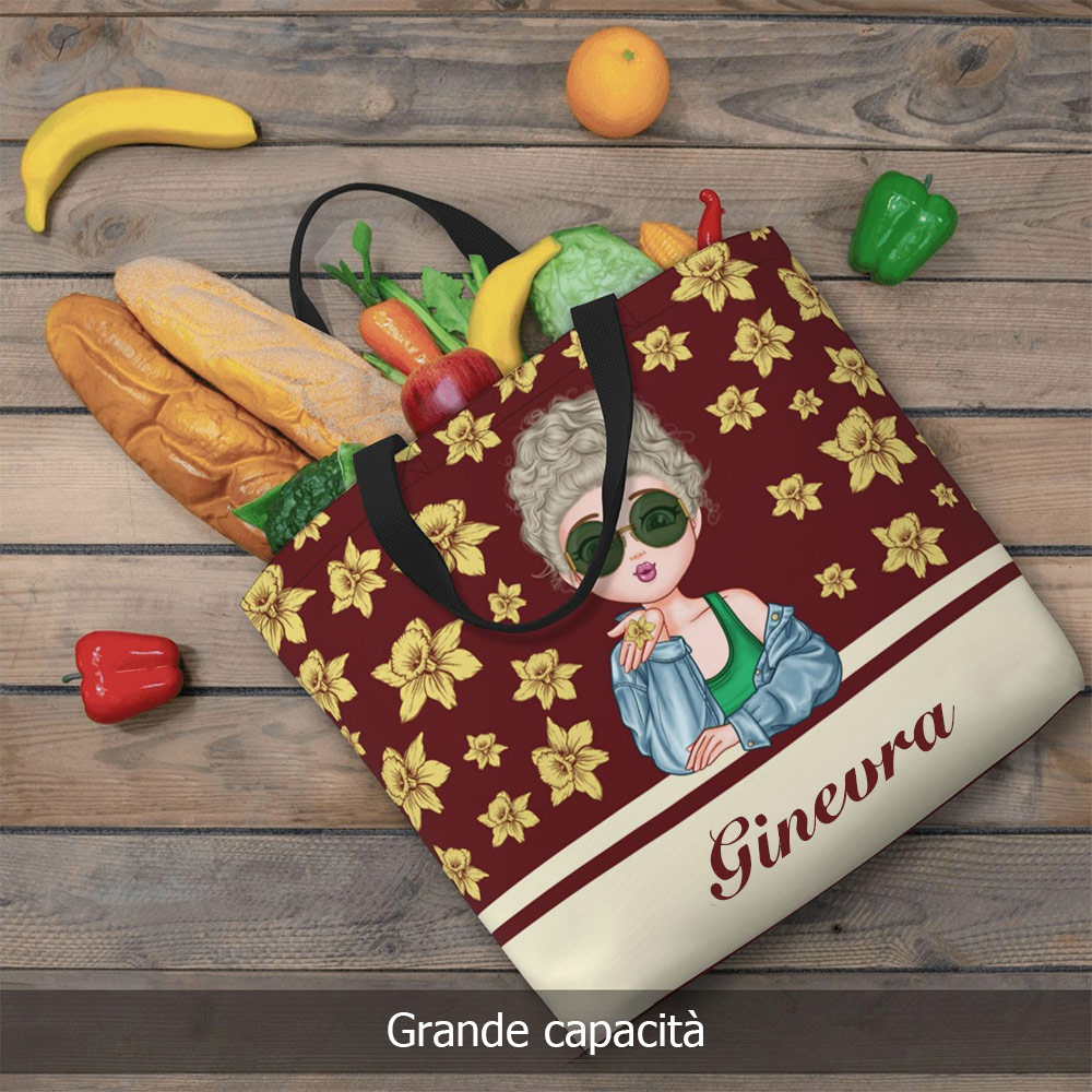 Borsa In Feltro Personalizzata Con Nome E Monogramma Floreale - Shopper Grigia 29x38 Cm