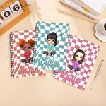 Personalised Cartoon Girl Plaid Flower Name A5 Spiral Notebook with 120 Lined Pages Back to School Birthday Gift for Girls