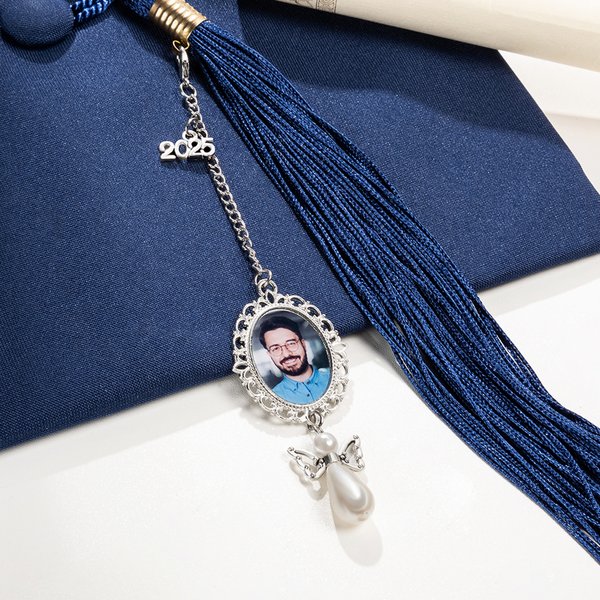 Personalized Pearl Butterfly Graduation Cap Charm Tassel Memorial Ornament with Photo Class of 2025 Graduation Gift for Graduate