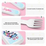 Personalizzato Carino Dinosauro Fantasia Unicorno Sicuro Acciaio Inox Bambino Forchetta Cucchiaio Coltello Set di posate 3 pezzi con custodia e nome Regalo di compleanno per bambini