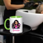 Personalised Scissors Hair Dryer Cartoon Barber Ceramic Coffee Mug with Name Salon Opening Anniversary Birthday Gift for Women Hairdresser