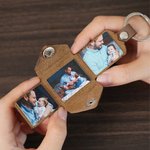 Personalized 3 Family Photos Album PU Leather Keychain with Engraved Text Birthday Father's Day Anniversary Gift for Dad Husband