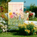 Personalized 2-15 Birth Flowers Garden Flag with Names Nickname and Year Garden Decor Mother's Day Birthday Gift for Mom Grandma