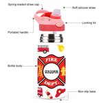 Bottiglia d'acqua per bambini personalizzata a tema antincendio da 12 oz con manico con nome e cannuccia in silicone Regalo di compleanno per bambini per il ritorno a scuola