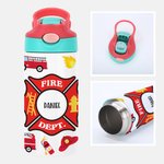 Bottiglia d'acqua per bambini personalizzata a tema antincendio da 12 oz con manico con nome e cannuccia in silicone Regalo di compleanno per bambini per il ritorno a scuola