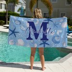 Toalla de playa personalizada con estrella de mar secado rápido, grande con nombre e inicial regalo de cumpleaños en la playa para la familia