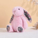 Personalised Floral Ear Stuffed Bunny Plush Toy with Embroidered Text Baby Shower Birthday Gift for Boys Girls
