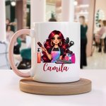 Personalised Scissors Hair Dryer Cartoon Barber Ceramic Coffee Mug with Name Salon Opening Anniversary Birthday Gift for Women Hairdresser