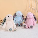 Personalised Floral Ear Stuffed Bunny Plush Toy with Embroidered Text Baby Shower Birthday Gift for Boys Girls