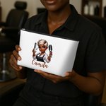 Personalisierte Multicolor Cartoon Friseurin wasserdichte Kosmetiktasche mit Namen und Reißverschluss Reise Essentials Geburtstag Geschenk für Frauen