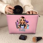 Personalisierte Multicolor Cartoon Friseurin wasserdichte Kosmetiktasche mit Namen und Reißverschluss Reise Essentials Geburtstag Geschenk für Frauen