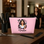 Personalisierte Multicolor Cartoon Friseurin wasserdichte Kosmetiktasche mit Namen und Reißverschluss Reise Essentials Geburtstag Geschenk für Frauen