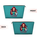 Personalisierte Multicolor Cartoon Friseurin wasserdichte Kosmetiktasche mit Namen und Reißverschluss Reise Essentials Geburtstag Geschenk für Frauen