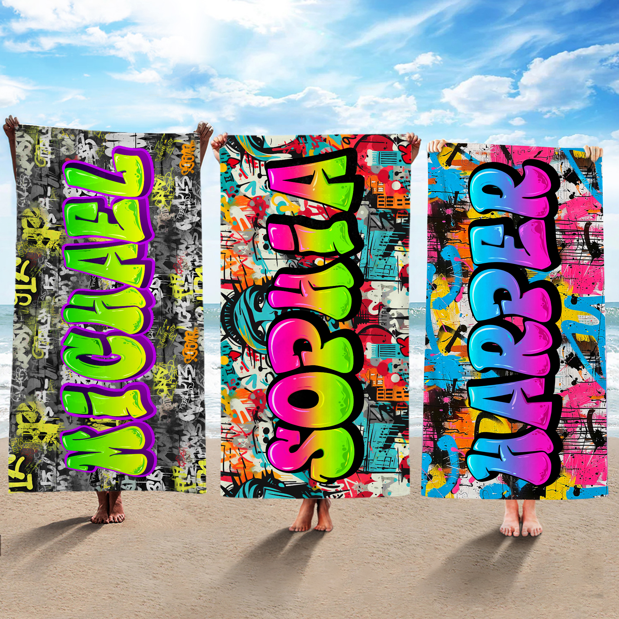 Serviette de plage surdimensionnée à séchage rapide personnalisée avec nom Cadeau d'anniversaire pour les enfants et la famille