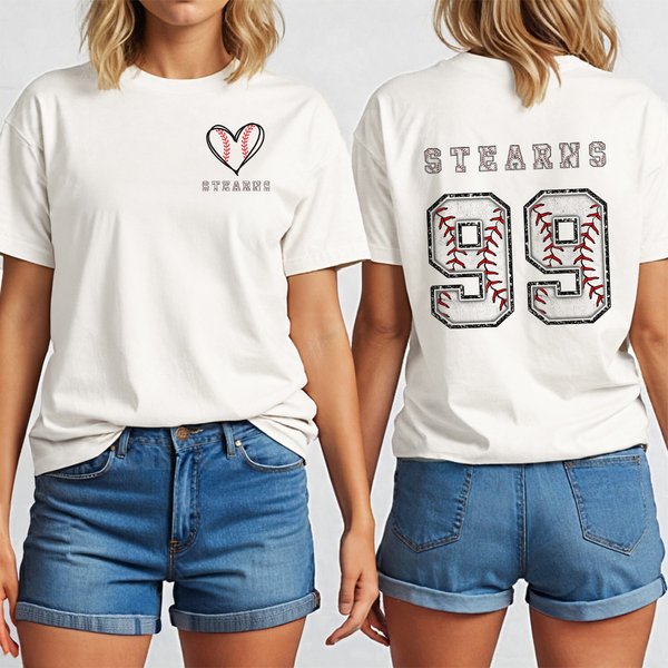 Personlig hjärtformad baseboll softball flerfärgad T-shirt med namn och nummer Game Day Födelsedagspresent till mamma som älskar bollsporter