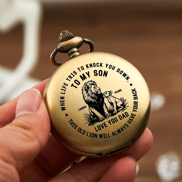 Personalised When Life Tries To Knock You Down Pocket Watch with Engraved Name Fathers' Day Birthday Gift for Father Son