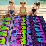 Personalised Stylish Graffiti Oversized Quick Dry Beach Towel with Name Beach Party Travel Essentials Birthday Gift for Friends