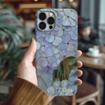 Personalized Hydrangea Faux Stained Glass Phone Case with Name for iPhone Samsung Anniversary Birthday Gift for Female Artists Hydrangea Lovers