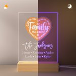 Personalized Family Will Always Be Connected By Heart LED Night Light with 1-12 Names and Wooden Base Housewarming Birthday Farewell Gift for Family