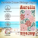 Serviette de Plage Personnalisée avec Nom Style Bohème Rétro Fleurie Accessoire de Voyage Cadeau Été Fête Plage pour Fille Femme