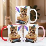 Personlig søt magisk katt 11 oz 15 oz keramisk krus med navn og underlegg Bursdagsgave til bursdagsjubileum for katteelskere Bokorm