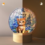 Personalized Pet Portrait Stained Glass Birth Flower Acrylic LED Night Light with Name and Wooden Base Pet Memorial Birthday Gift for Pet Owner
