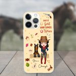 Personlig tecknad häst och cowgirl Telefonfodral för iPhone med namn Hästkapplöpning Födelsedagspresent för kvinnor Hästälskare