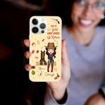 Personlig tecknad häst och cowgirl Telefonfodral för iPhone med namn Hästkapplöpning Födelsedagspresent för kvinnor Hästälskare