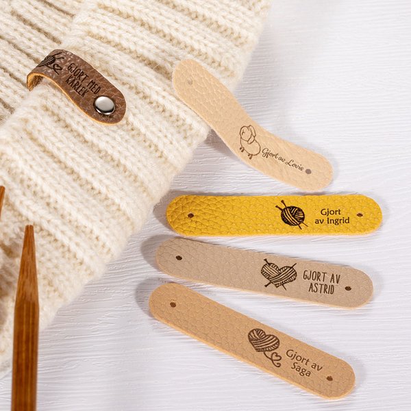 Personliga handgjorda läder och virkade etiketter med nitar 10 pack diy present för stickare