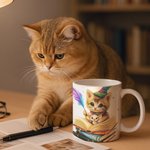 Personlig søt magisk katt 11 oz 15 oz keramisk krus med navn og underlegg Bursdagsgave til bursdagsjubileum for katteelskere Bokorm