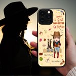 Personlig tecknad häst och cowgirl Telefonfodral för iPhone med namn Hästkapplöpning Födelsedagspresent för kvinnor Hästälskare