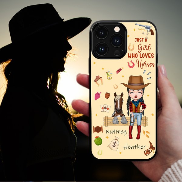 Coque personnalisée pour iPhone avec nom Cheval et Cowgirl Course de chevaux Cadeau d'anniversaire pour femmes Amoureux des chevaux