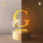 Personalized Cute Classic Winnie the Pooh Floral LED Night Light with Name and Wooden Base Nursery Home Decor Birthday Gift for Boys Girls