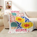 Personalized Retro Boho Watercolor Danish Floral Soft Throw Blanket with Name Home Decor Birthday Holiday Gift for Friends Family