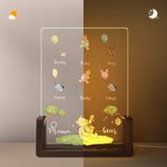 Personalized Cute Classic Winnie the Pooh Honey Balloon LED Night Light with 1-8 Names and Wood Base Home Desk Decor Mother's Day Gift for Mom Grandma