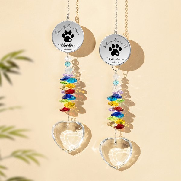 Personalisierte Liebe Kristallkugel Hund Katze Pfote drucken Fenster hängenden Sonnenfänger mit Namen Text und Jahr Home Decor Memorial Sympathie Geschenk für den Verlust von Haustier