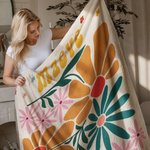 Personalized Retro Boho Watercolor Danish Floral Soft Throw Blanket with Name Home Decor Birthday Holiday Gift for Friends Family