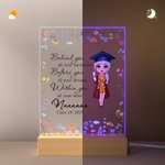 Lámpara de noche LED de cuatro colores ajustable con base de madera y nombre Regalo de graduación para graduados