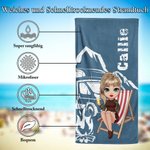 Personalisiertes Wohnmobil Cartoon Camping Charakter Strandtuch mit Namen Schnelltrocknend Sommer Reise Urlaub Geschenk für Camper Outdoor-Enthusiast
