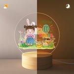 Personalisierte offizielle Eierjäger Cartoon Charakter Name LED-Nachtlicht mit hölzernen Basis Kinderzimmer Dekor Ostern Geburtstag Geschenk für Kinder