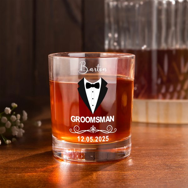 Verre à whisky Old Fashioned de 10 oz avec nom et date Cadeau de mariage pour les garçons d'honneur