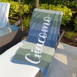 Asciugamano da spiaggia personalizzato con nome e righe colorate oversize asciugatura rapida regalo per viaggi e vacanze per famiglia e amici