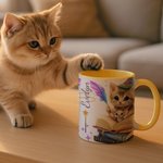 Personlig søt magisk katt 11 oz 15 oz keramisk krus med navn og underlegg Bursdagsgave til bursdagsjubileum for katteelskere Bokorm
