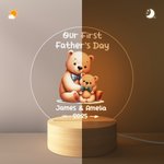 Personalised Cute Cartoon Bear Cattle Animals Acrylic LED Night Light with Wooden Base and Name Home Decor Birthday Father's Day Gift for Kids
