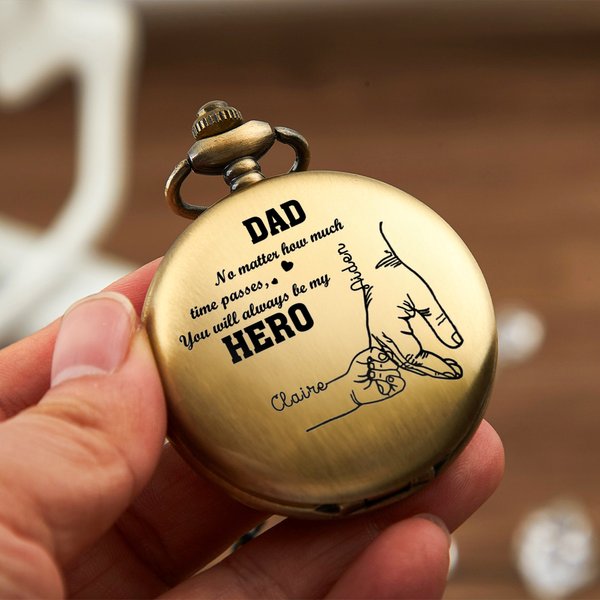 Personalised How Much Time Passes Classic Pocket Watch with Engraved Nickname and 2-6 Names Birthday Father's Day Gift for Dad Grandpa
