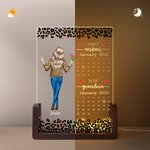 Personalized Leopard Print Mother and Daughter Back View LED Night Light with Wood Base Home Desk Decor Birthday Mother's Day Gift for Mom Grandma