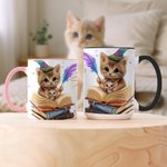 Personlig søt magisk katt 11 oz 15 oz keramisk krus med navn og underlegg Bursdagsgave til bursdagsjubileum for katteelskere Bokorm